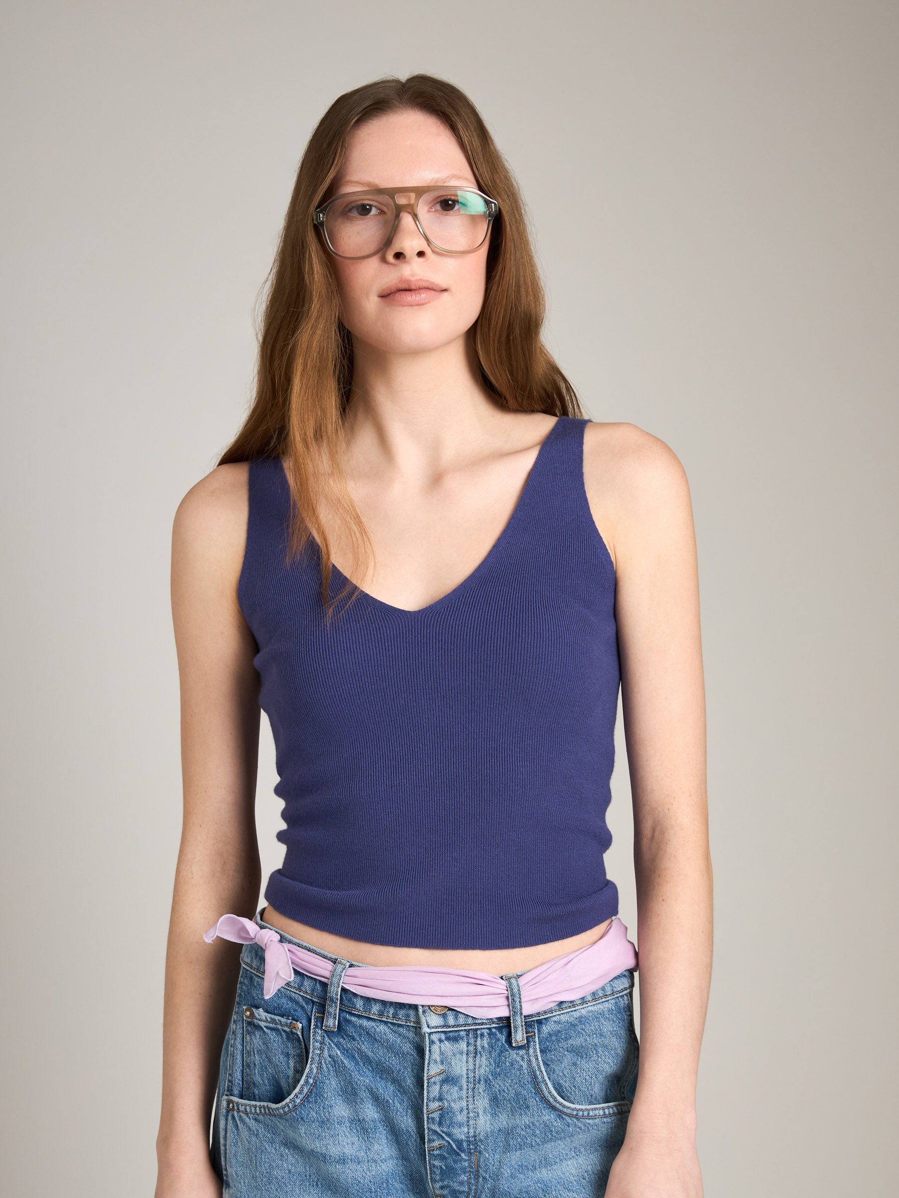 MONK & LOU-Jasmine Knit Tank-Blueberry
