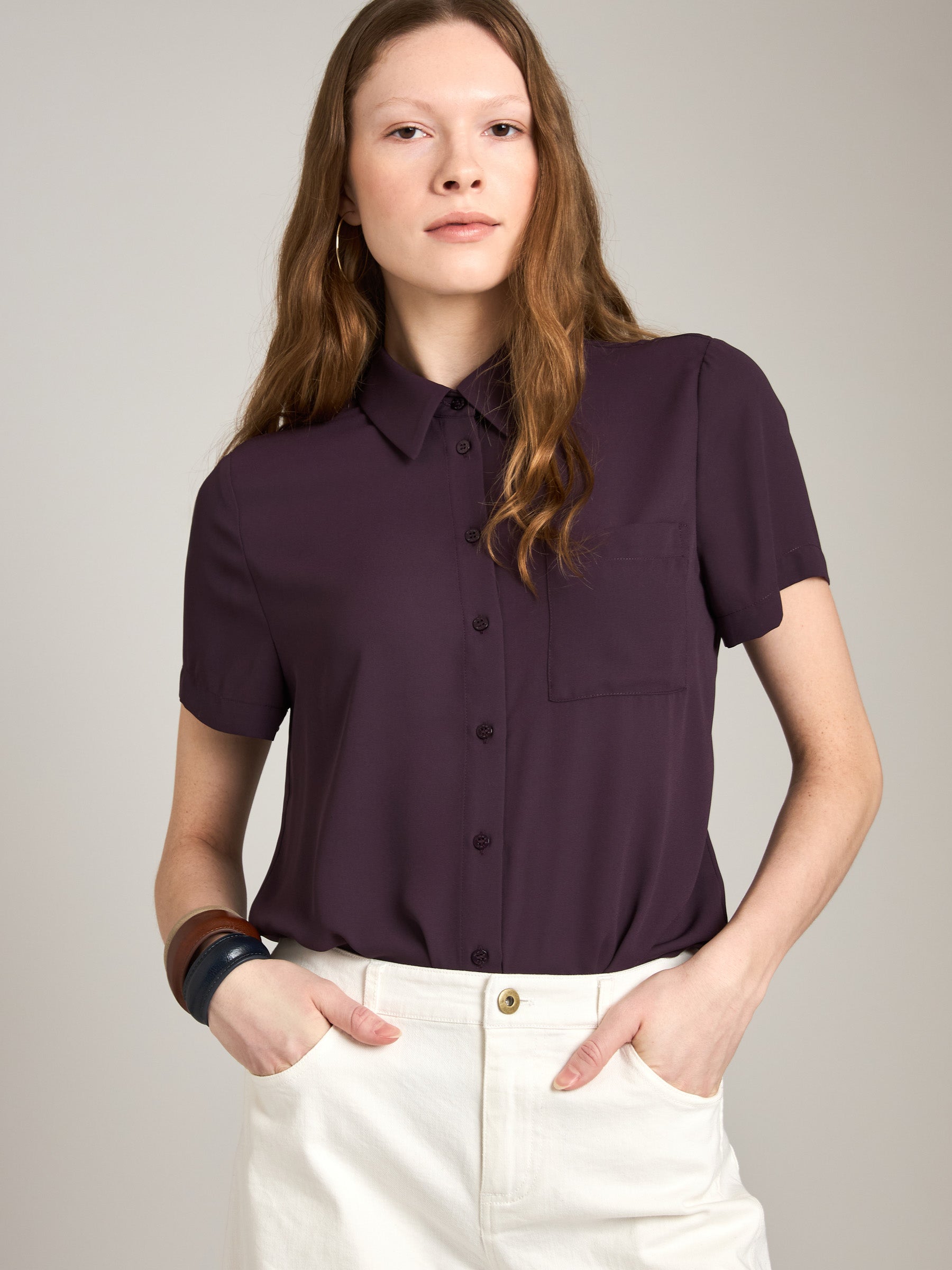 MONK & LOU-Karla Relaxed Pocket Blouse-Deep Green