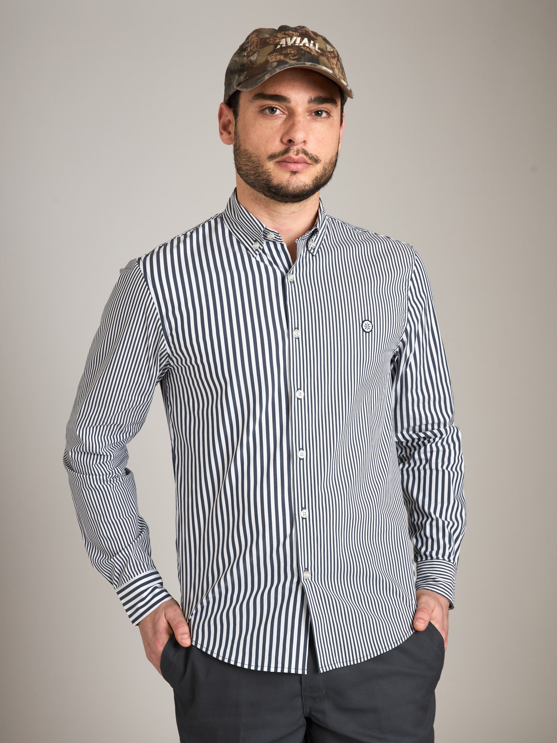 CHAMPLAIN-Stripe Dress Shirt-White / Navy