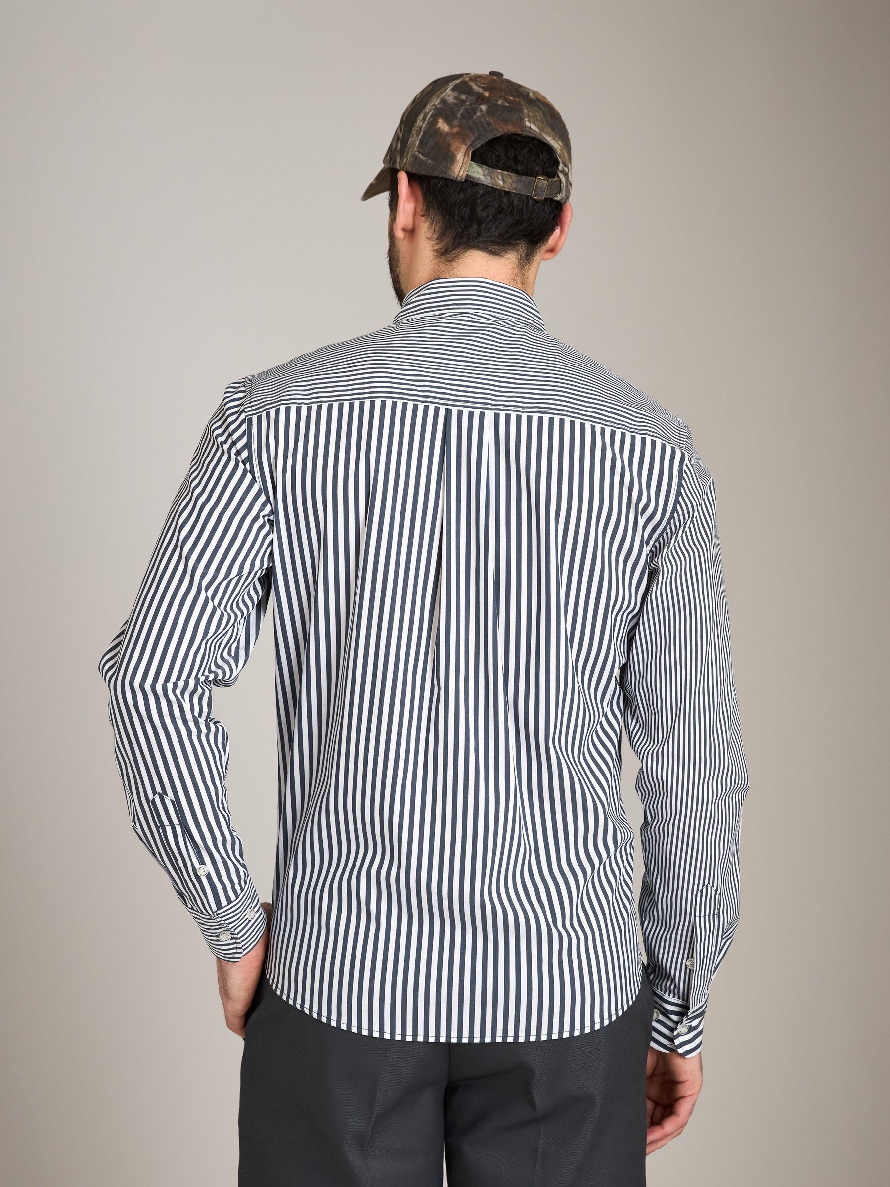 CHAMPLAIN-Stripe Dress Shirt-White / Navy
