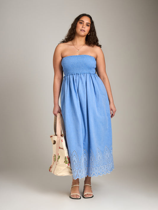 ONLY-Tulum Smock Maxi Dress-Blue Bonnet