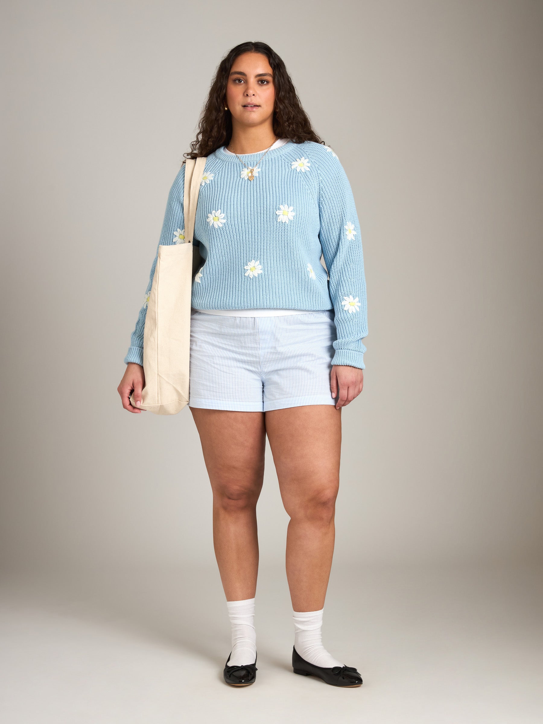 JOHN & JENN-Hendrix Flower Crewneck Sweater-Iceberg