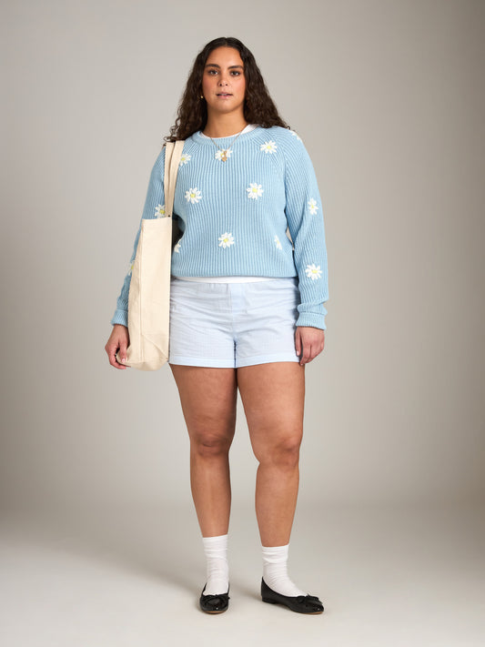 JOHN & JENN-Hendrix Flower Crewneck Sweater-Iceberg