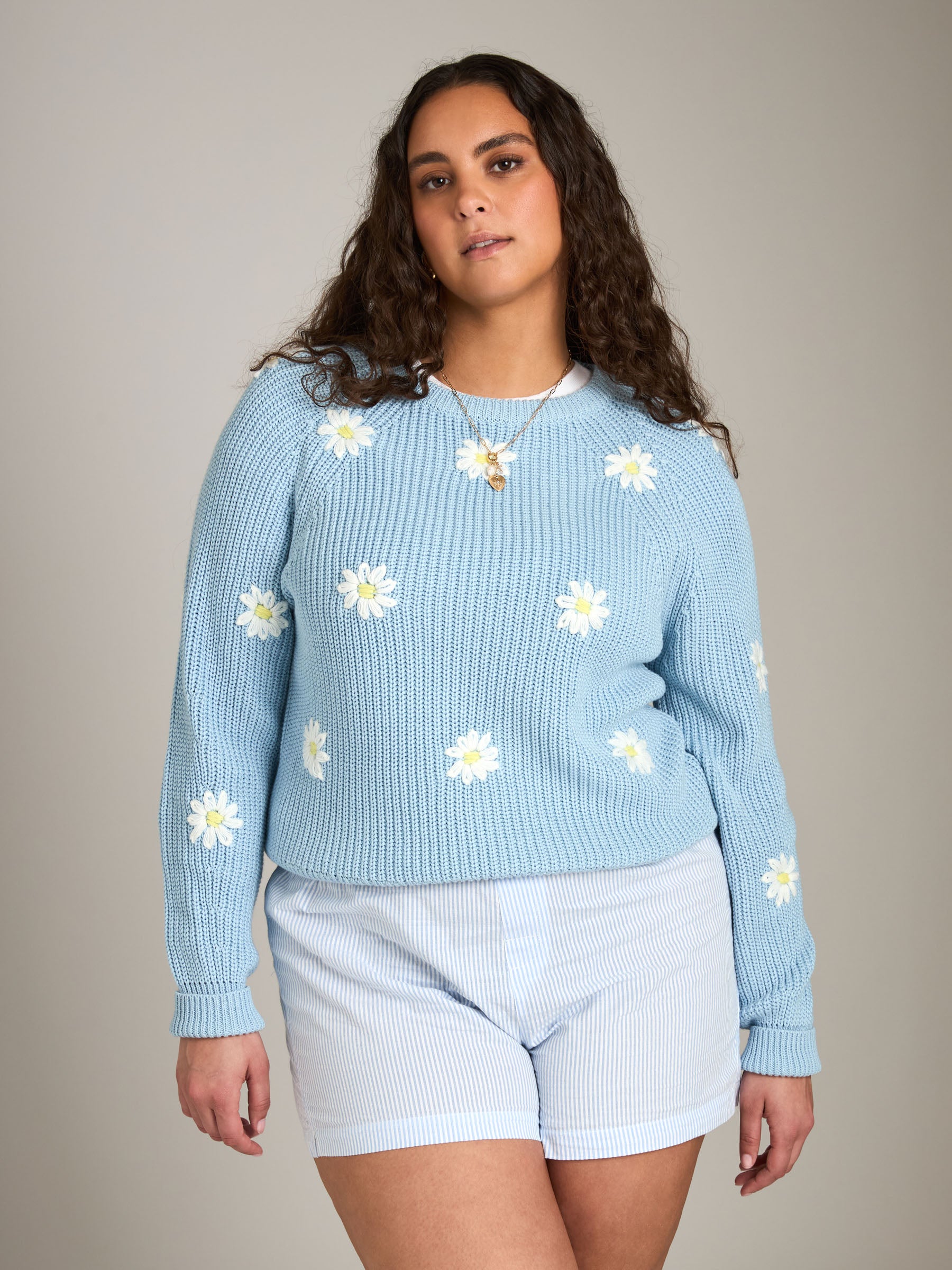 JOHN & JENN-Hendrix Flower Crewneck Sweater-Iceberg