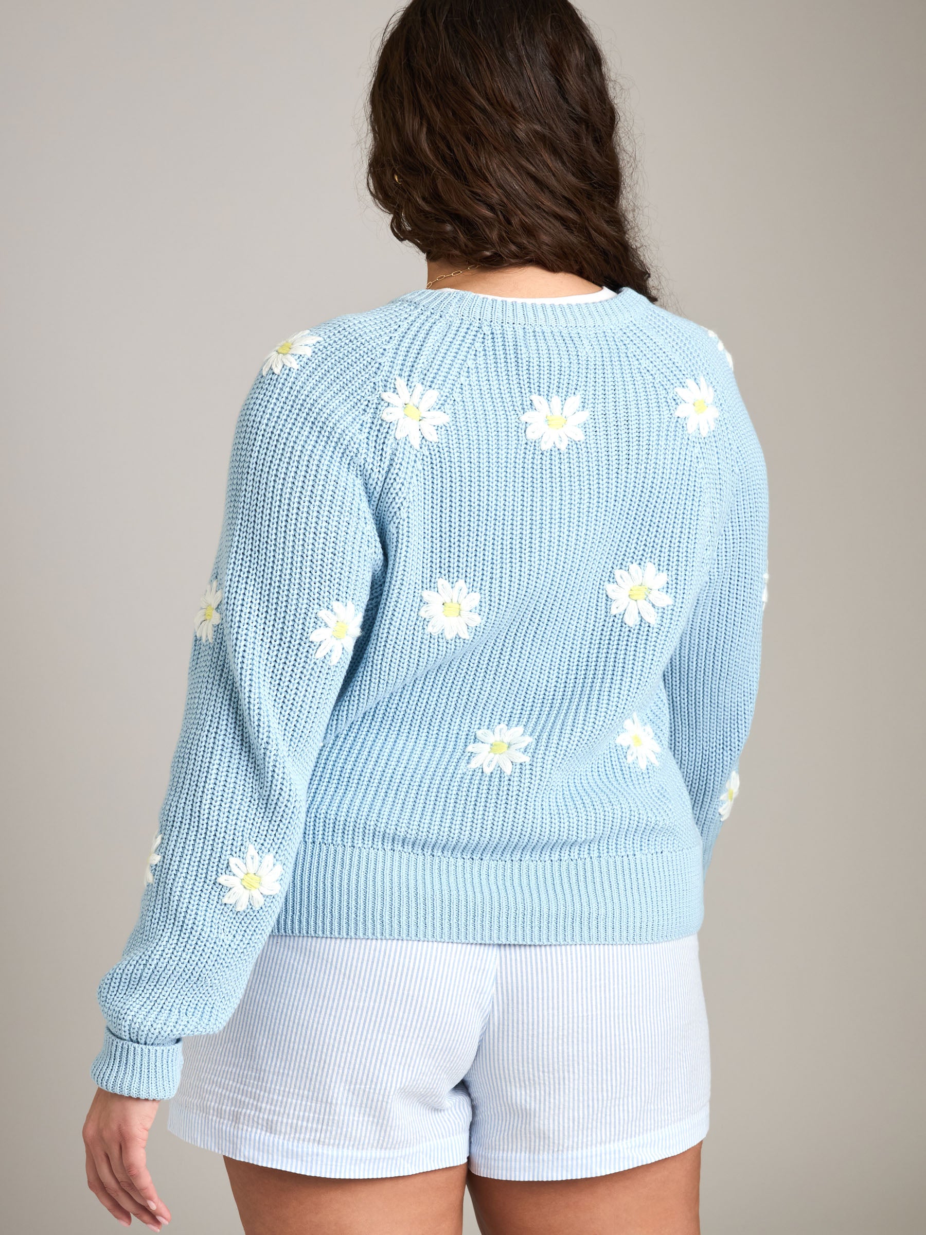 JOHN & JENN-Hendrix Flower Crewneck Sweater-Iceberg