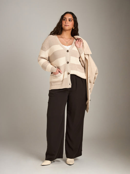 JOHN & JENN-Mckay Stripe Cardigan-Cafe au Lait