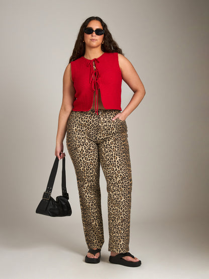 PIECES-Salume High Waist Leopard Jeans-White Pepper Leopard