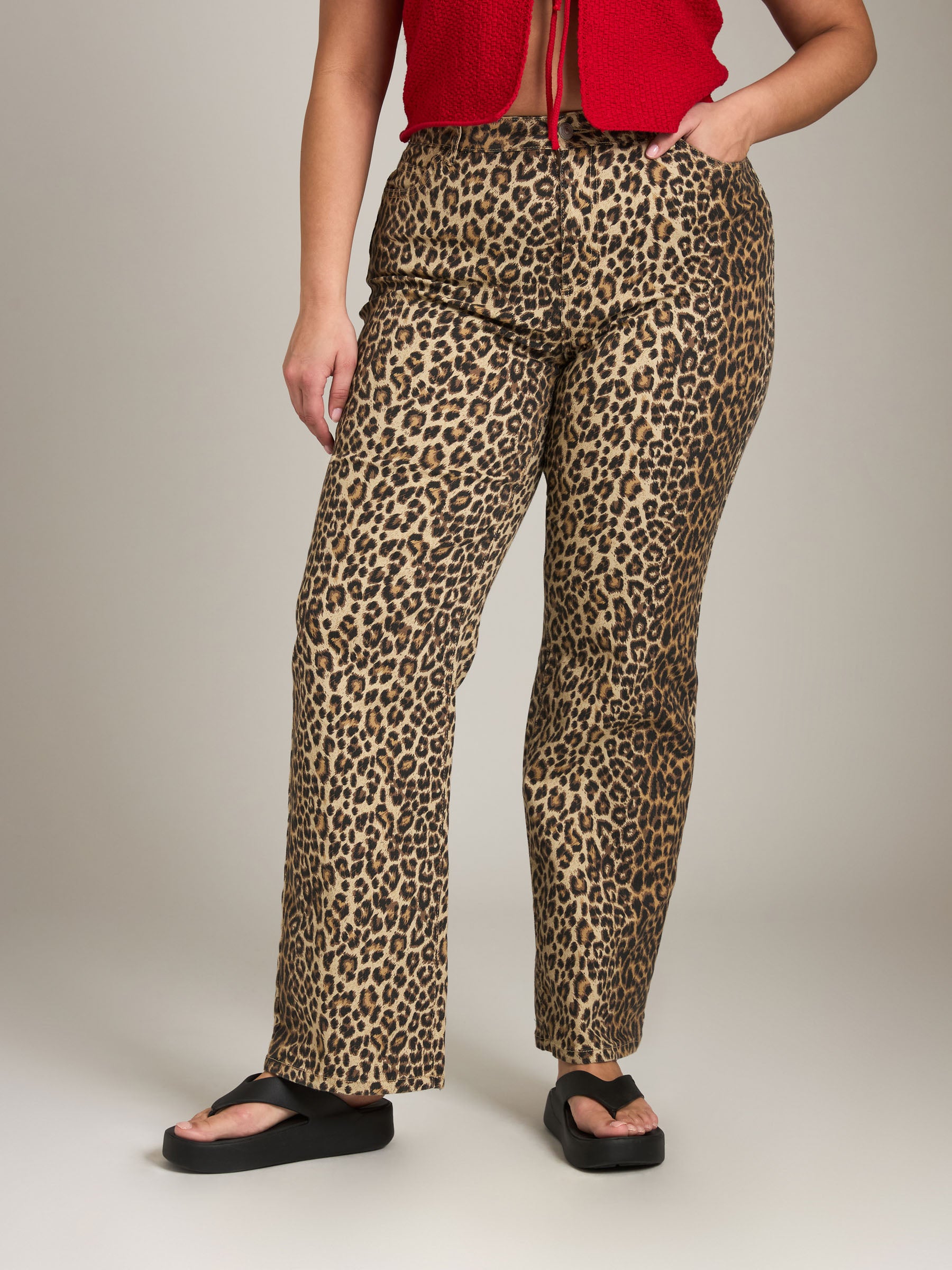PIECES-Salume High Waist Leopard Jeans-White Pepper Leopard