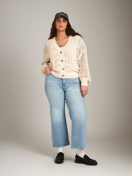 JOHN & JENN-Domenico Open Knit Cardigan-Porcelain