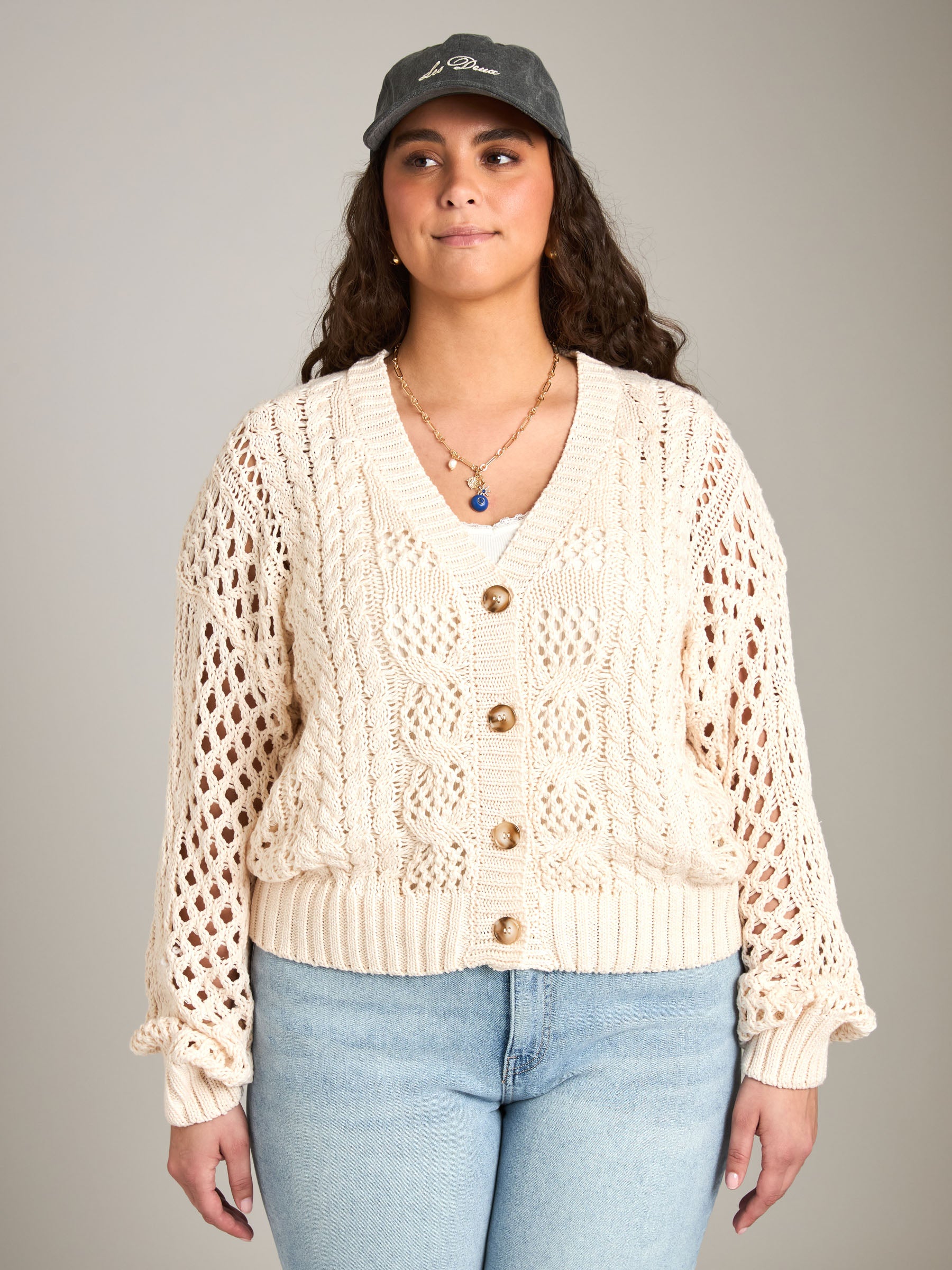 JOHN & JENN-Domenico Open Knit Cardigan-Porcelain