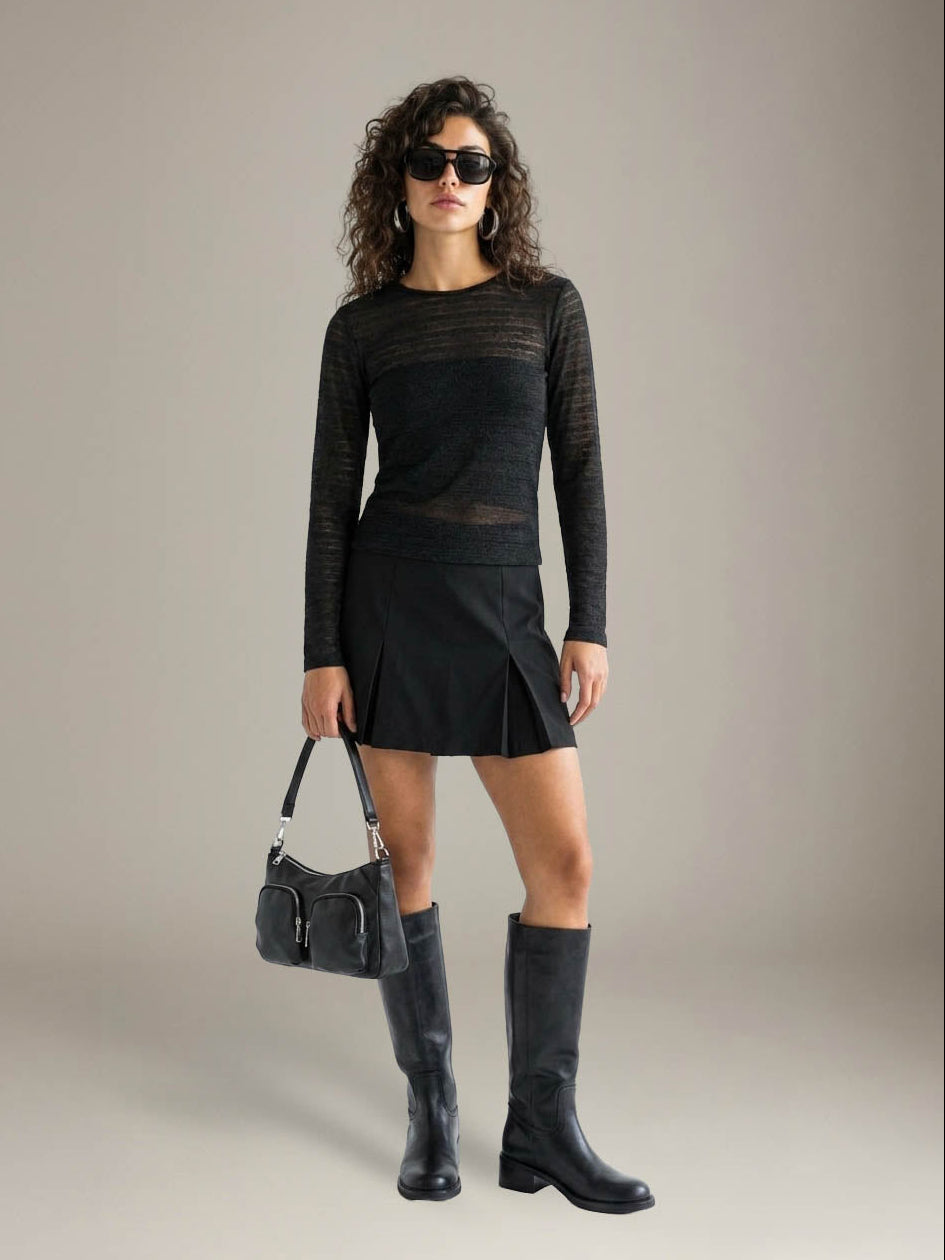 LOVEFINN - Lace Longsleeve Top - Black