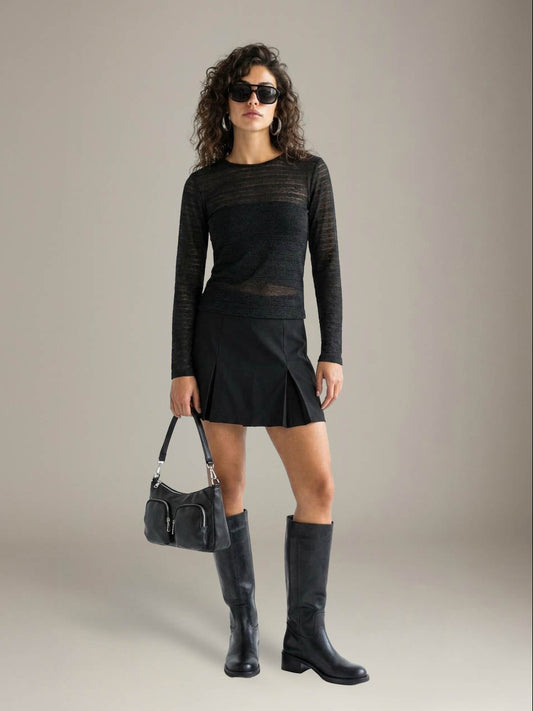 LOVEFINN - Lace Longsleeve Top - Black