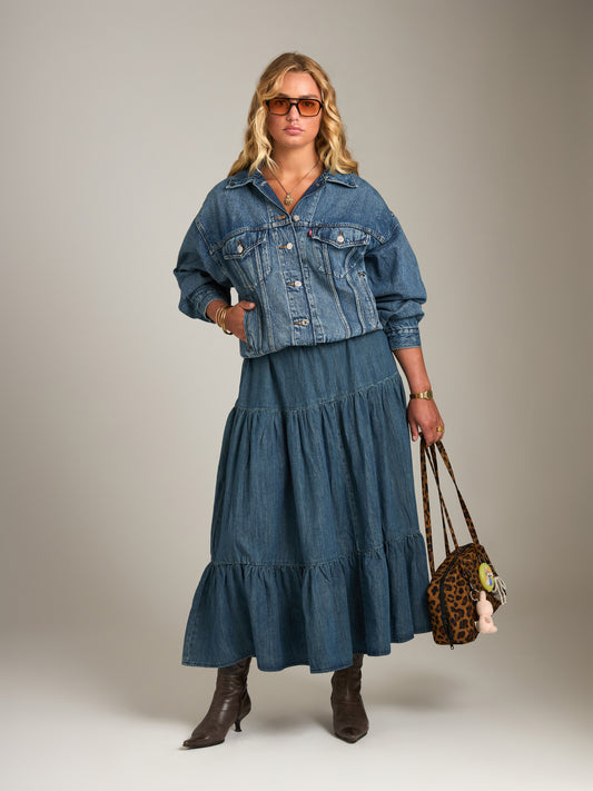 LOVEFINN - Tiered Denim Skirt - 