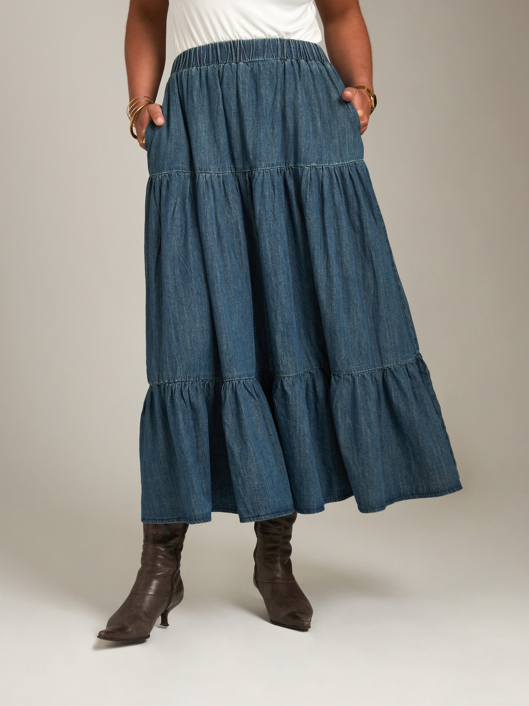 LOVEFINN - Tiered Denim Skirt - 