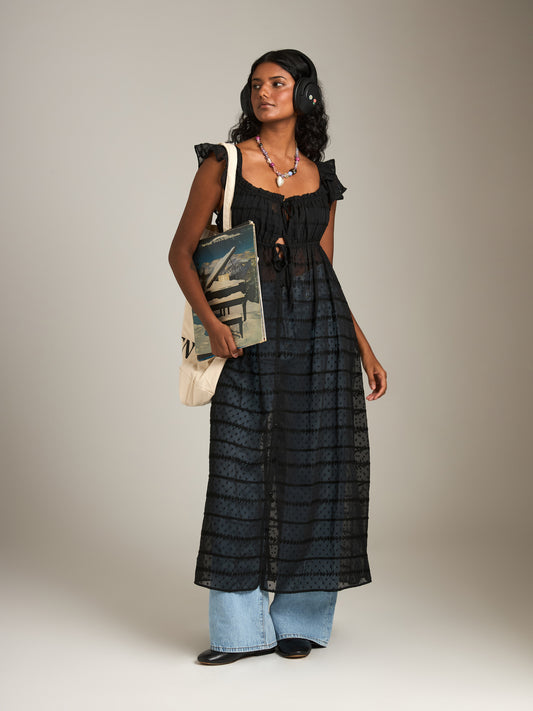 LOVEFINN - Sheer Textured Chiffon Dress - 