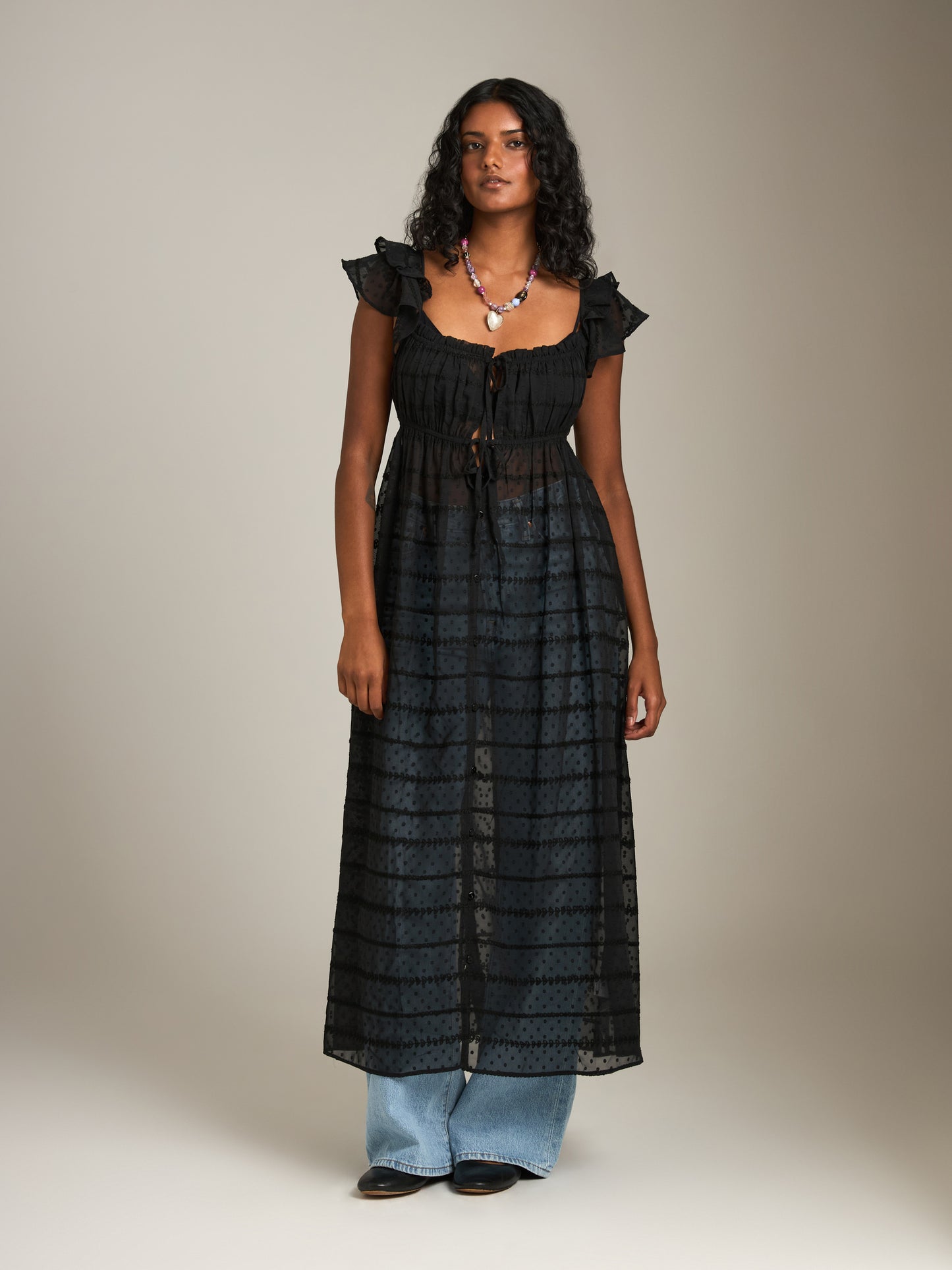 LOVEFINN - Sheer Textured Chiffon Dress - 