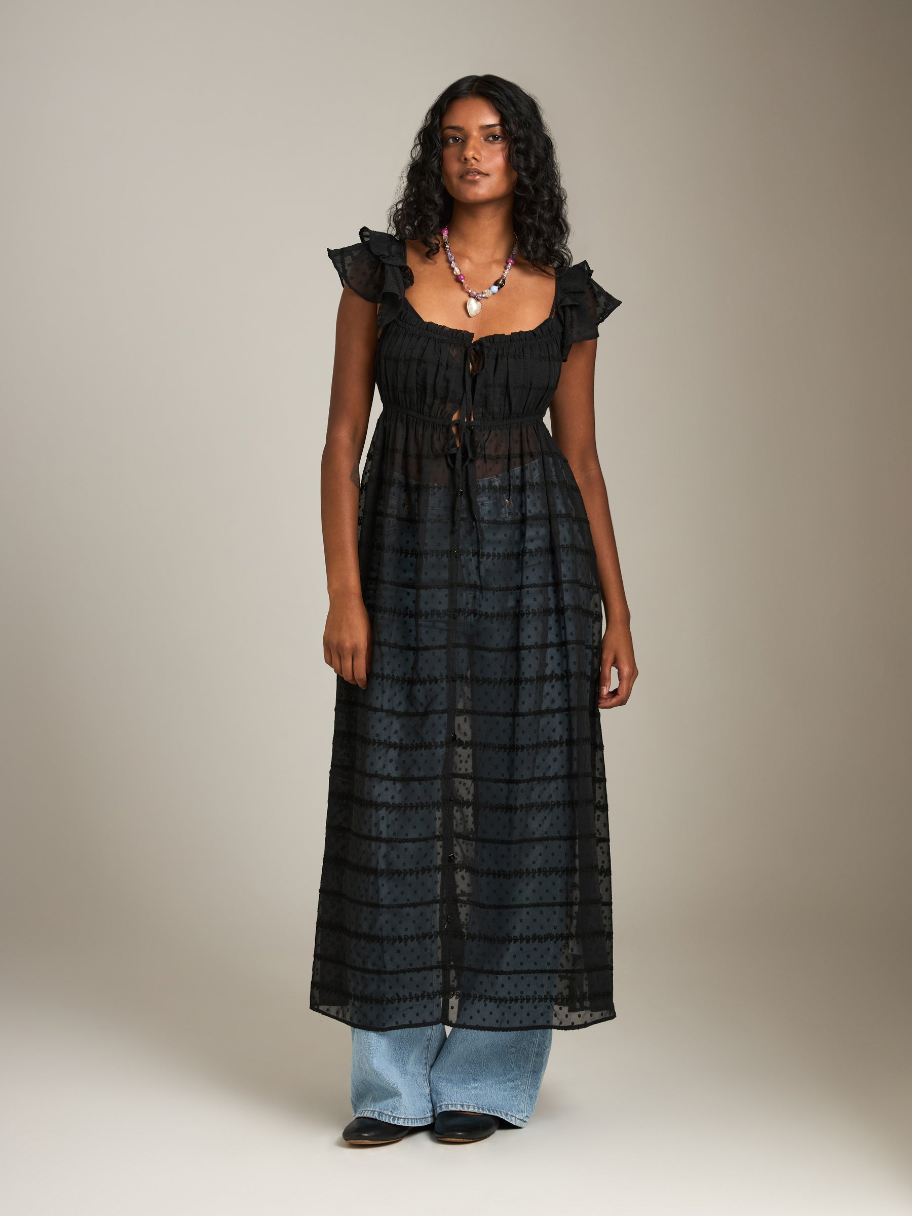 LOVEFINN - Sheer Textured Chiffon Dress - 