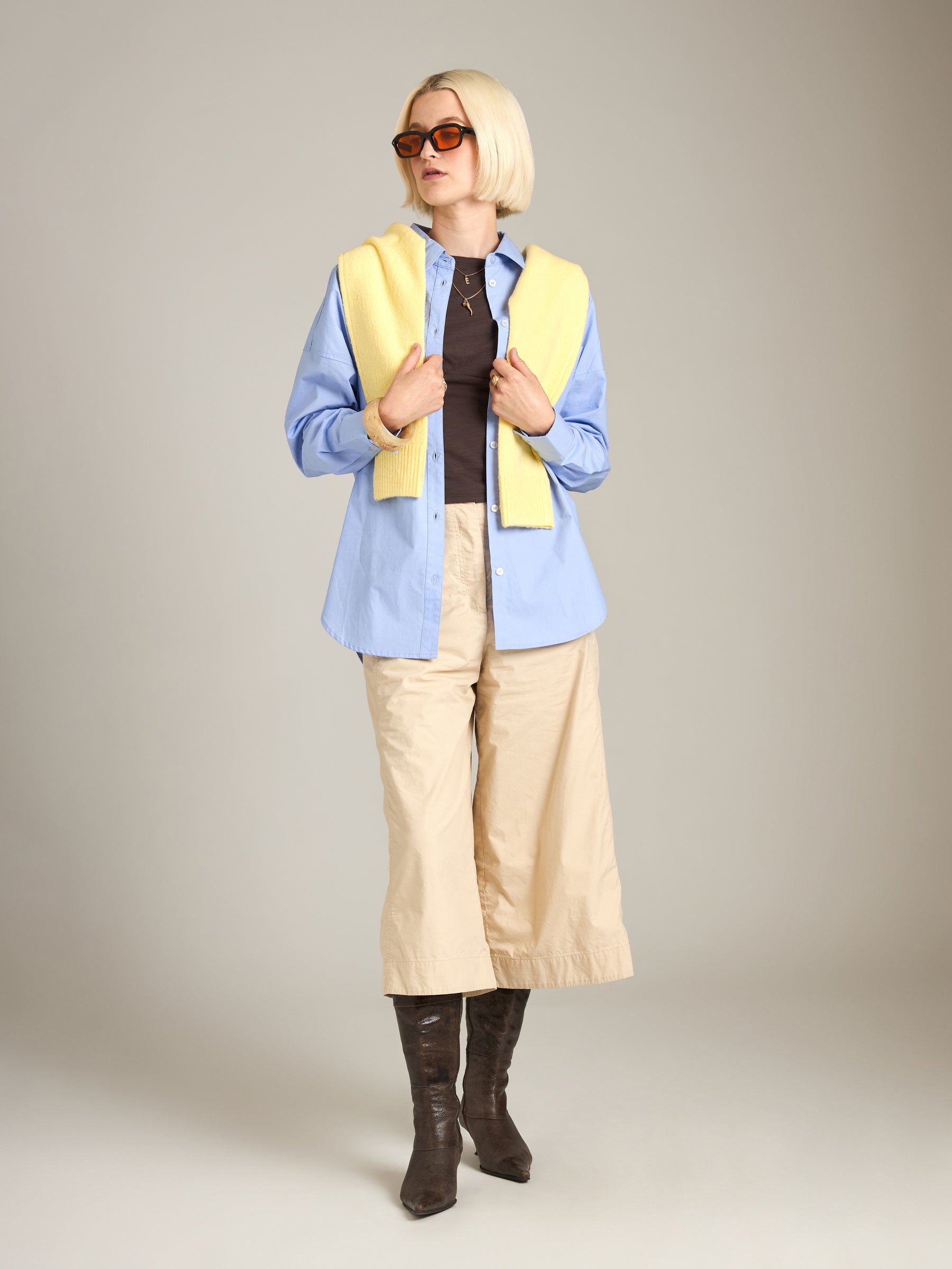 MONK & LOU - Emily Oversized Button Up Shirt - Light Blue