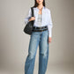 MONK & LOU - Emily Oversized Button Up Shirt - White Light Blue Stripe