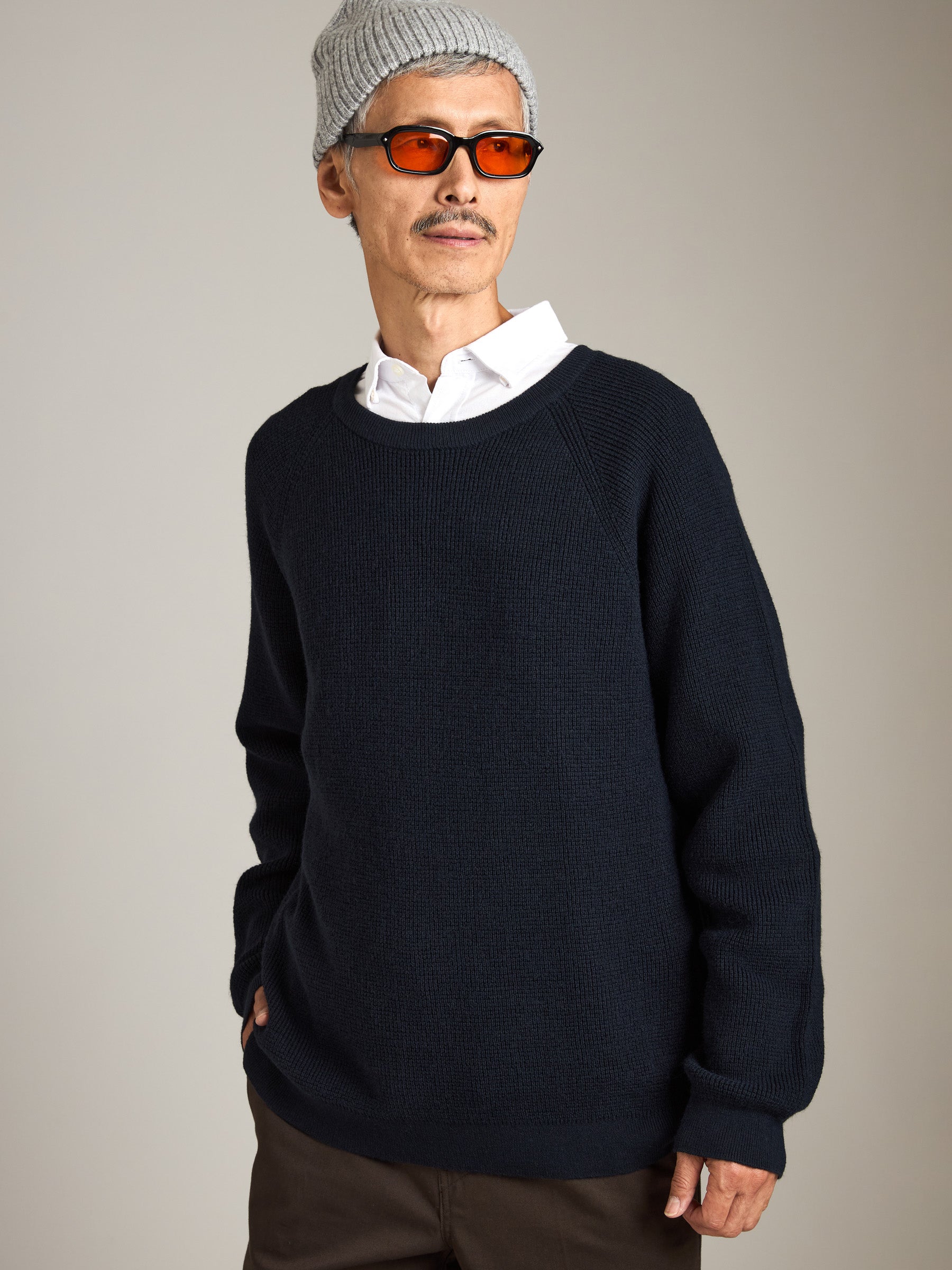 ATRIUM - Honeycomb Knit Crewneck Pullover Sweater - 