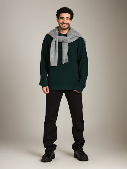 ATRIUM - Honeycomb Knit Crewneck Pullover Sweater - Deep Green