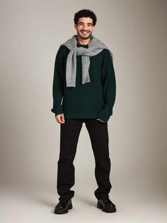 ATRIUM - Honeycomb Knit Crewneck Pullover Sweater - Deep Green