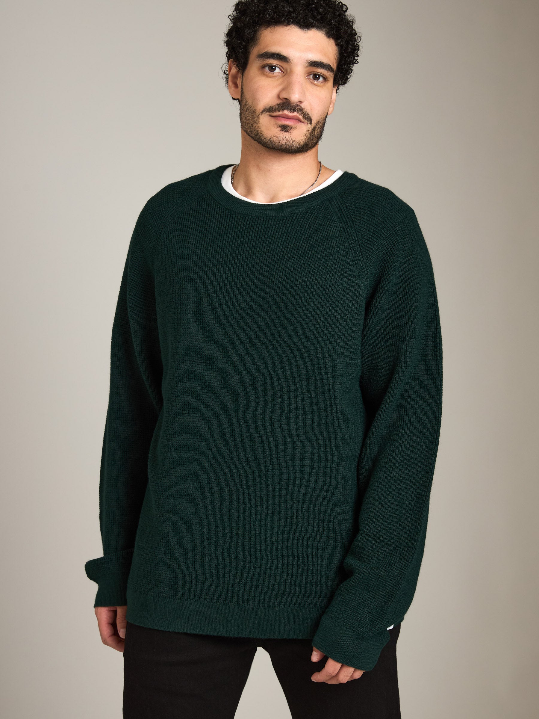 ATRIUM - Honeycomb Knit Crewneck Pullover Sweater - 