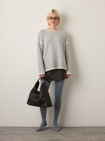 LOVEFINN - Contrast Trim Pullover Sweater - Heather Grey