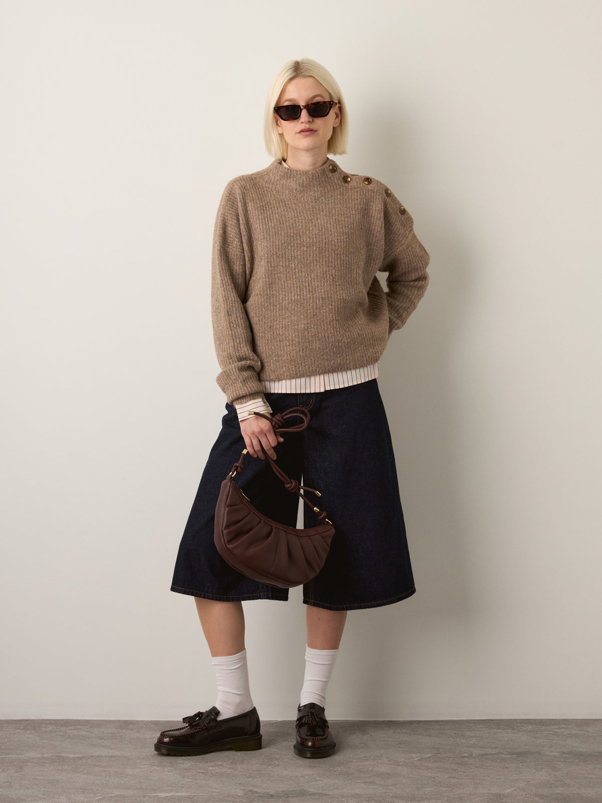 LOVEFINN - Button Detail Pullover Sweater - Mocha