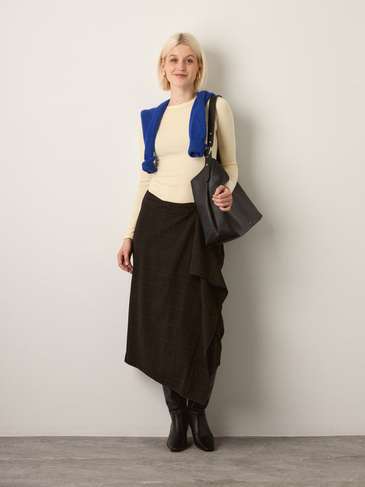 ONLY - Vanja Long Checked Skirt - Coffee Bean / Black/ Green