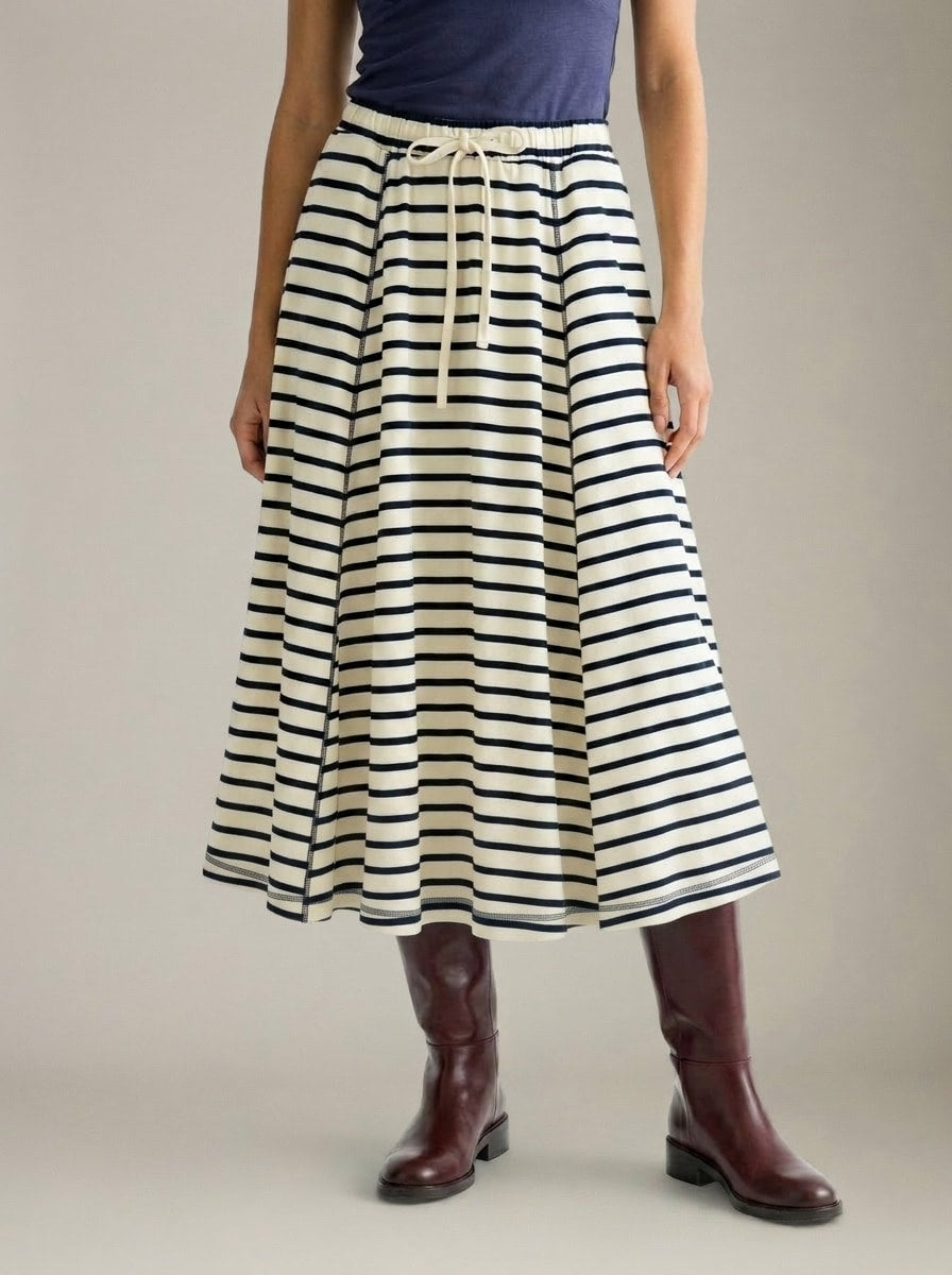 LOVEFINN - Drawstring Stripe Skirt - 