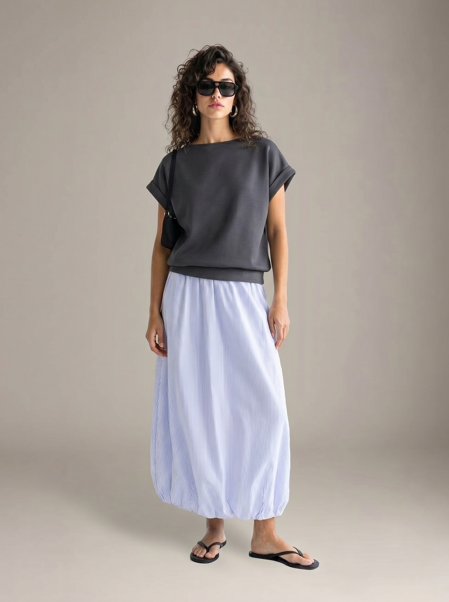 LOVEFINN - Cuff Sleeve Top - Graphite