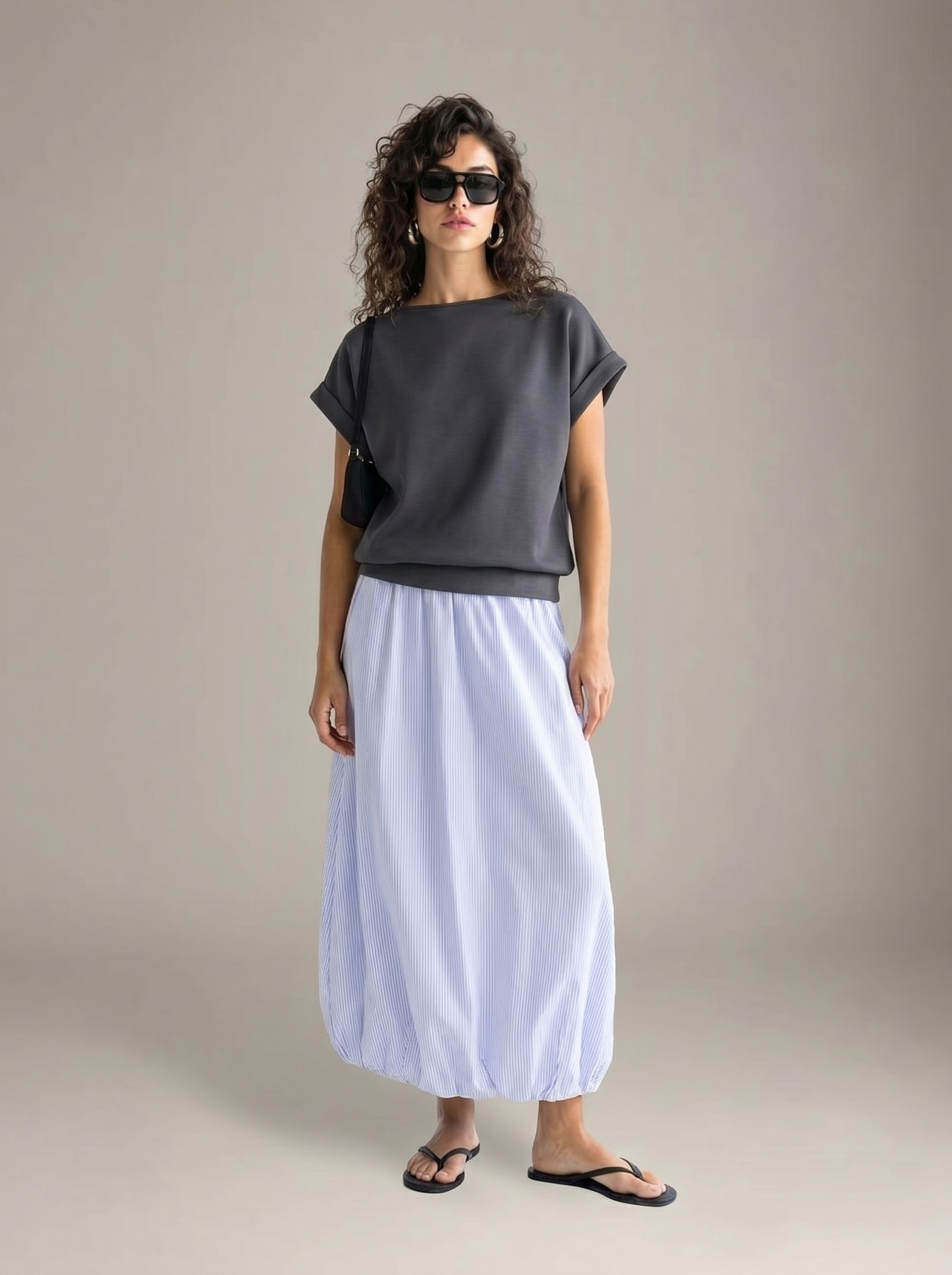 LOVEFINN - Cuff Sleeve Top - Graphite
