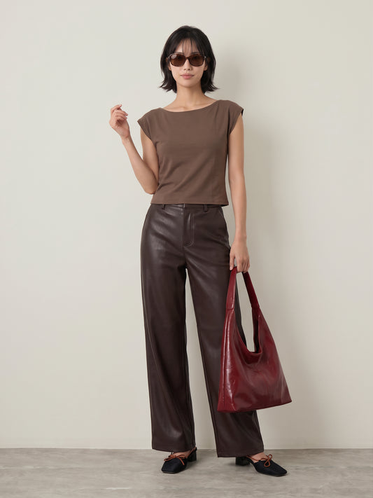 Neli Faux Leather Barrel Pants
