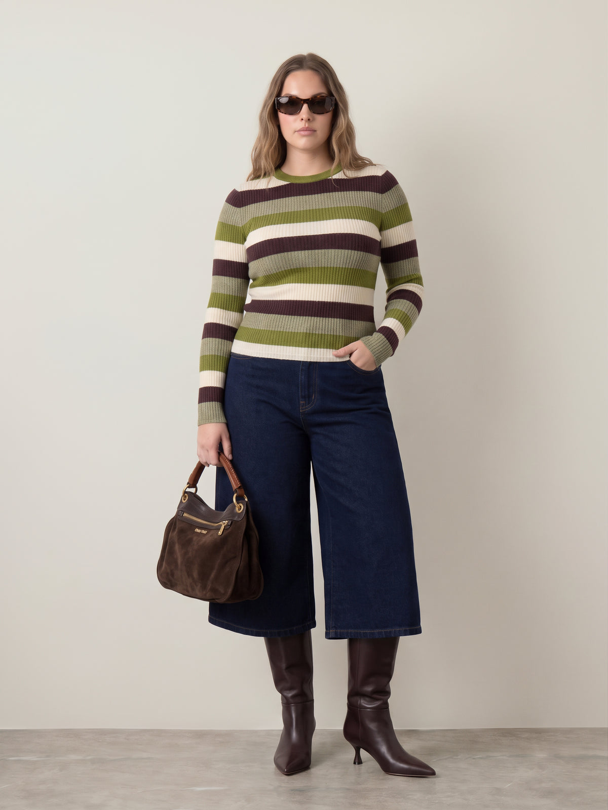 ONLY - Ibi Striped Pullover Sweater - Cardamom Seed / Birch