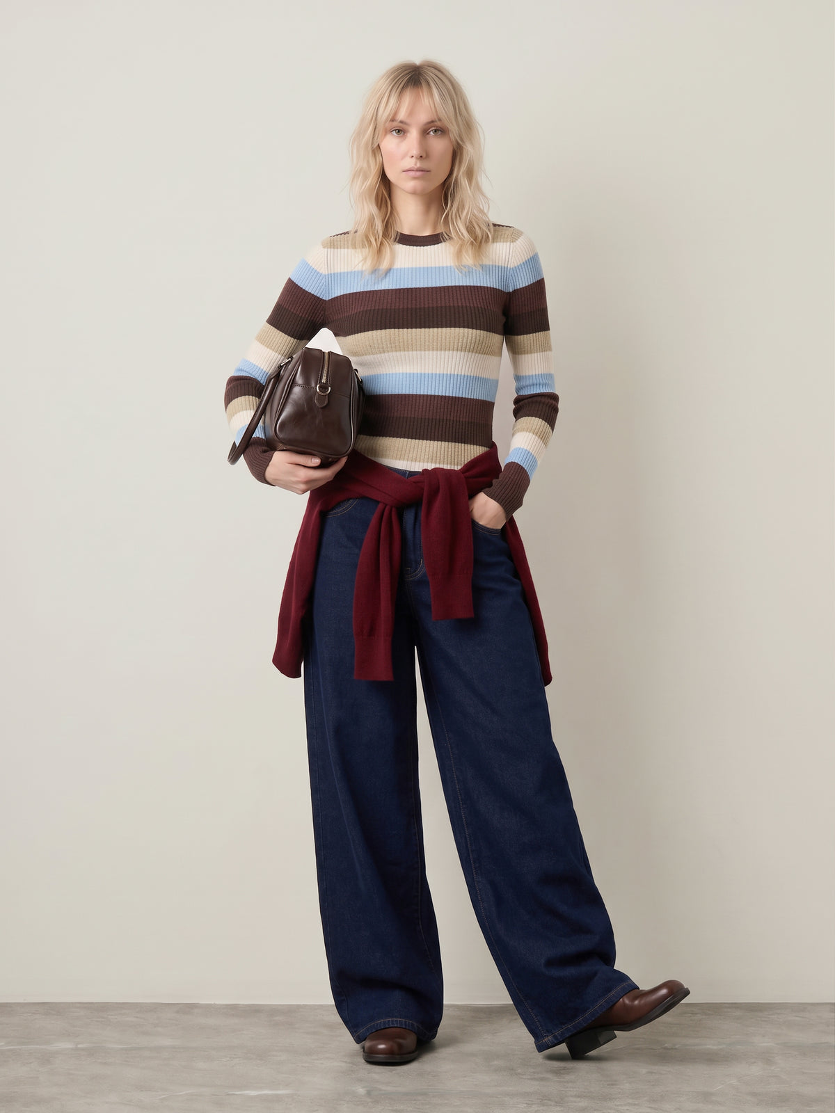 ONLY - Ibi Striped Pullover Sweater - Coffee Bean / Hummus