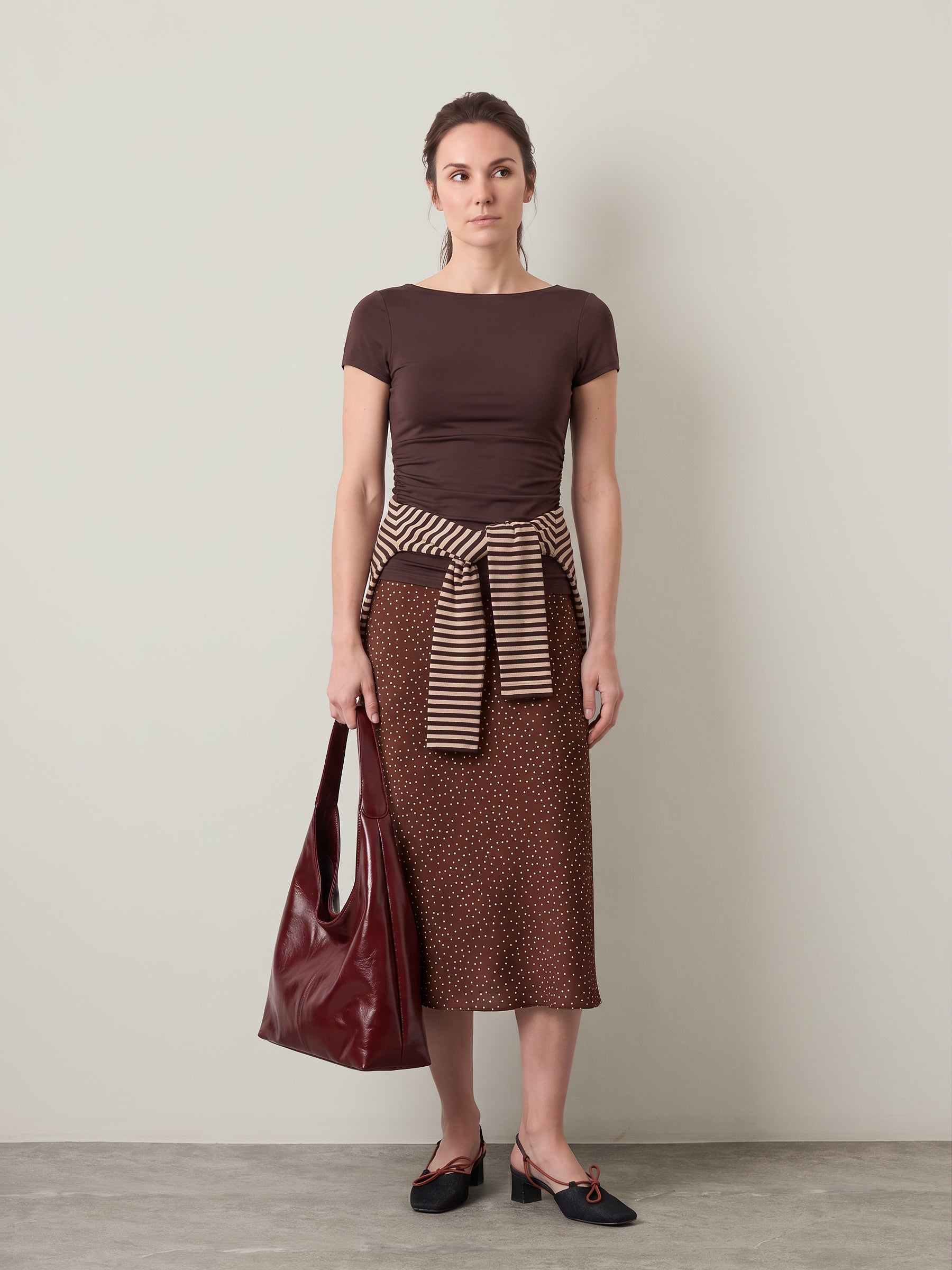 ONLY - Evelyn Shortsleeve Boatneck Top - Coffee Bean