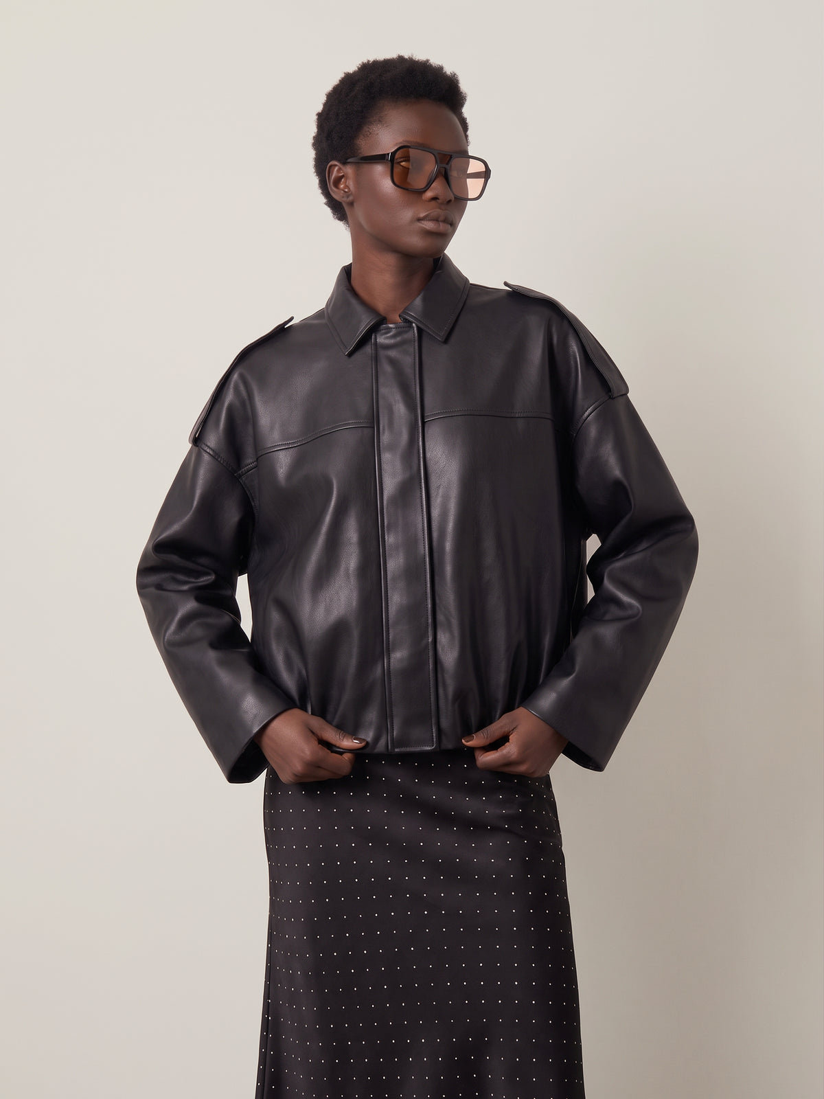 ONLY - Moon Neli Faux Leather Bomber Jacket - 