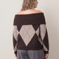 ONLY - Alivia Argyle Off Shoulder Pullover Sweater - 