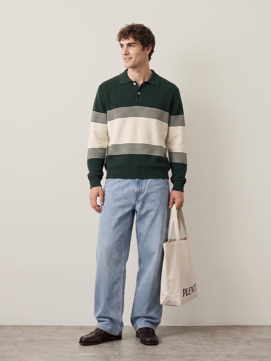 SELECTED - Dane Knit Striped Polo Sweater - 