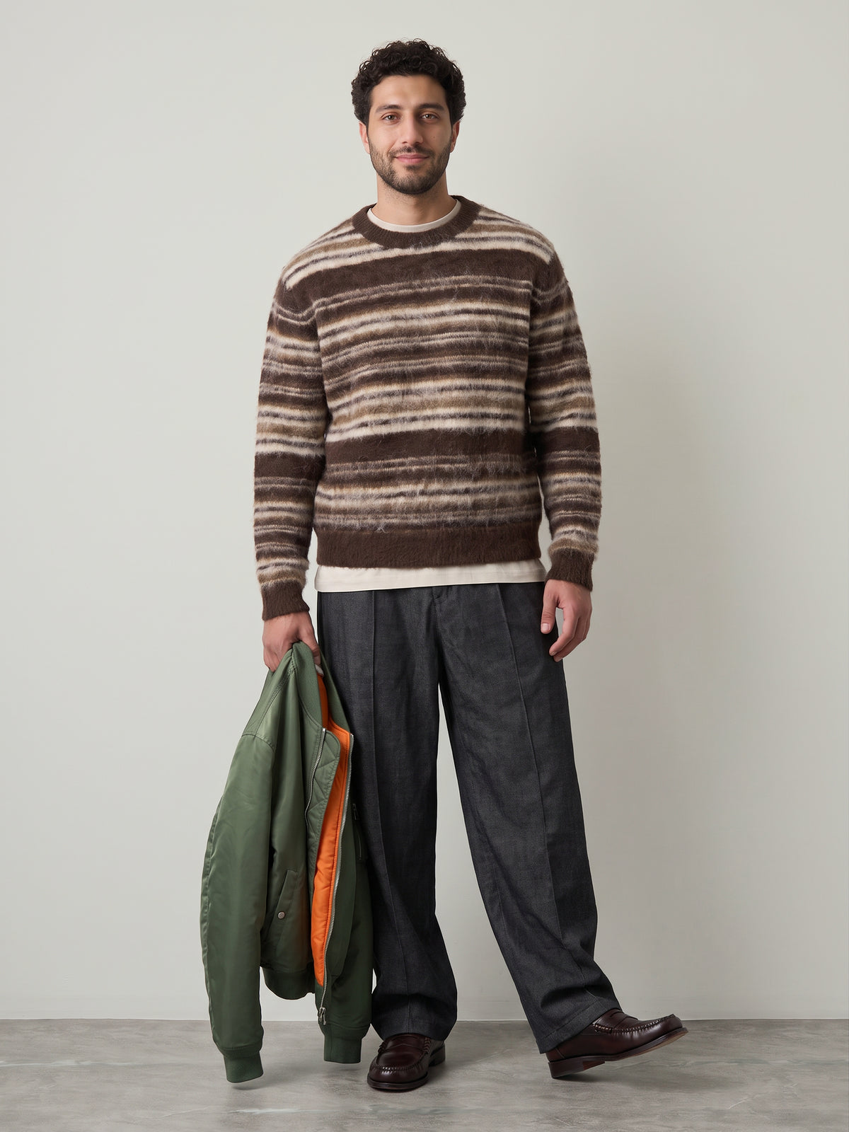 ONLY & SONS - Aiden Stripe Knit Sweater - Coffee Bean