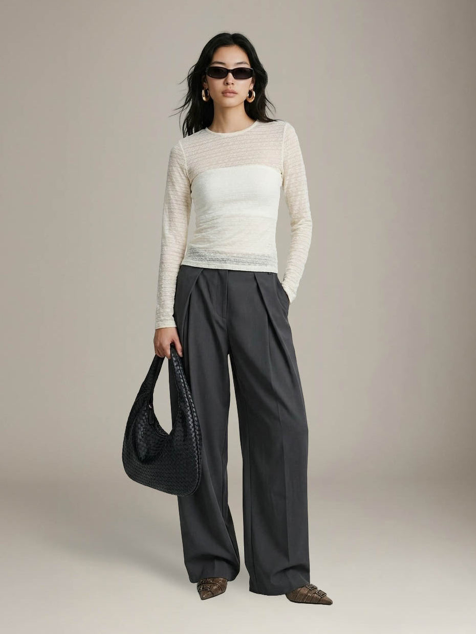 LOVEFINN - Lace Longsleeve Top - Off White