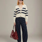 LOVEFINN - Irena Stripe Cardigan - Cream / Navy