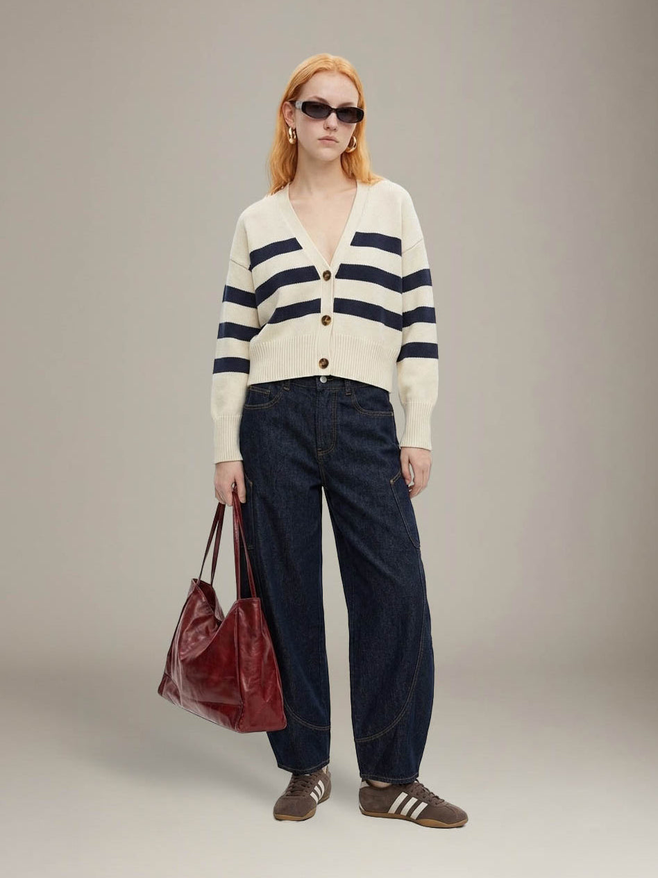 LOVEFINN - Irena Stripe Cardigan - Cream / Navy