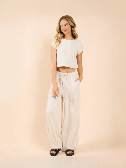 SADIE & SAGE-Sugarloaf Linen Top-Oatmeal