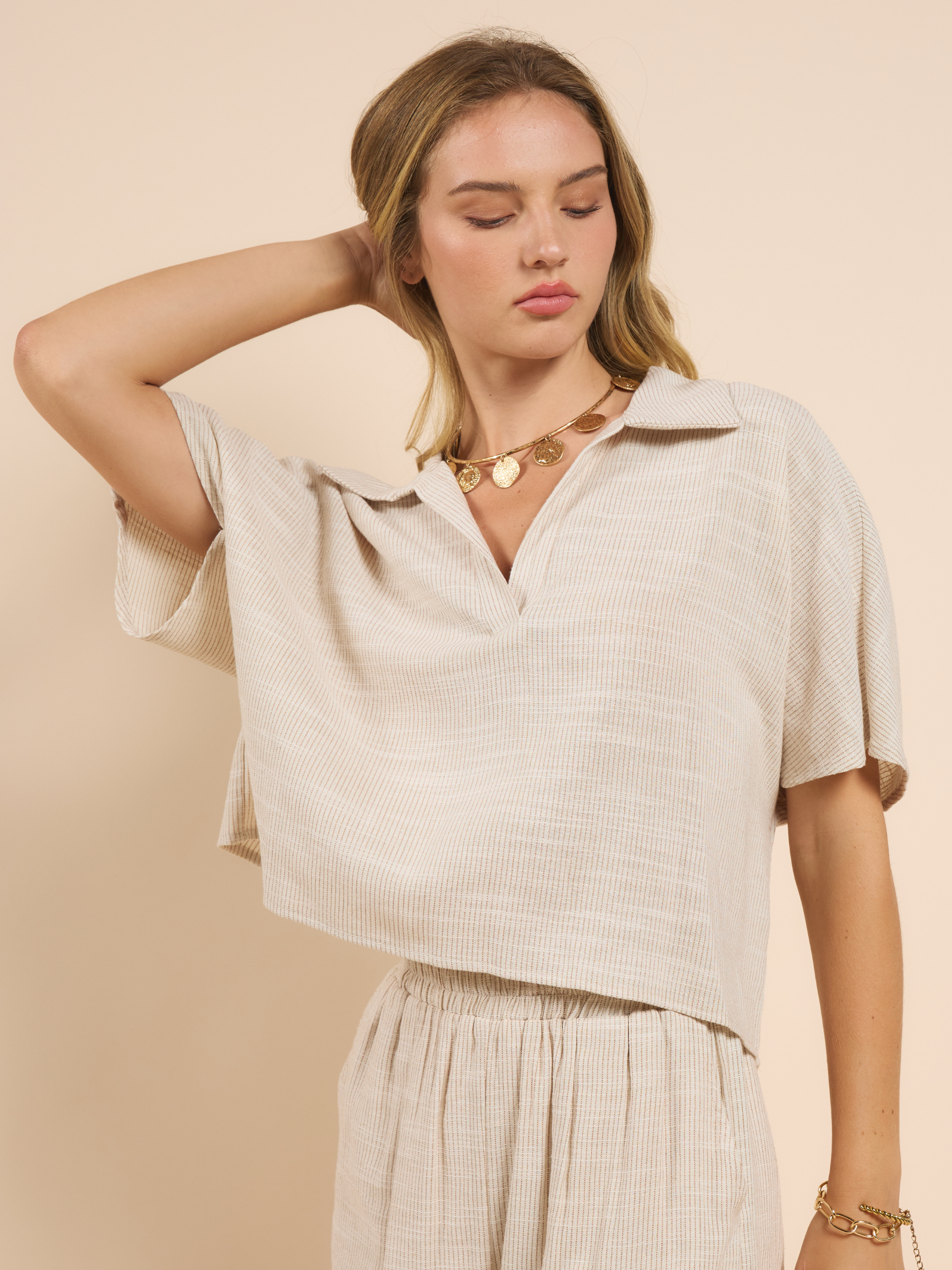 SADIE & SAGE-Mojave Open Placket Shirt-Cream Taupe