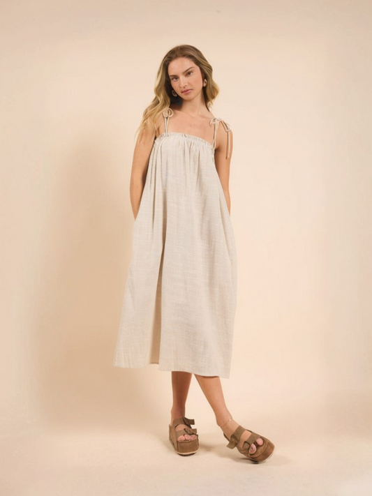 SADIE & SAGE-Mojave Tie Strap Midi Dress-Cream Taupe