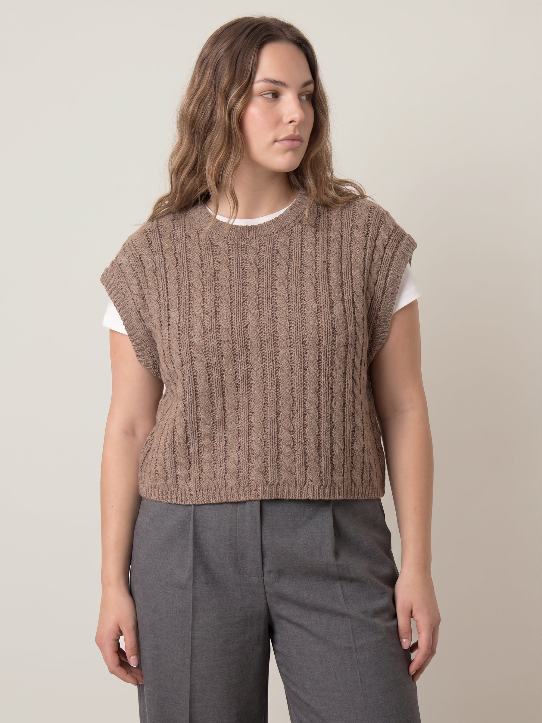 SADIE & SAGE - Effortless Cable Knit Sleeveless Sweater - 