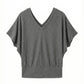 LOVEFINN - Double V-neck Top - Charcoal