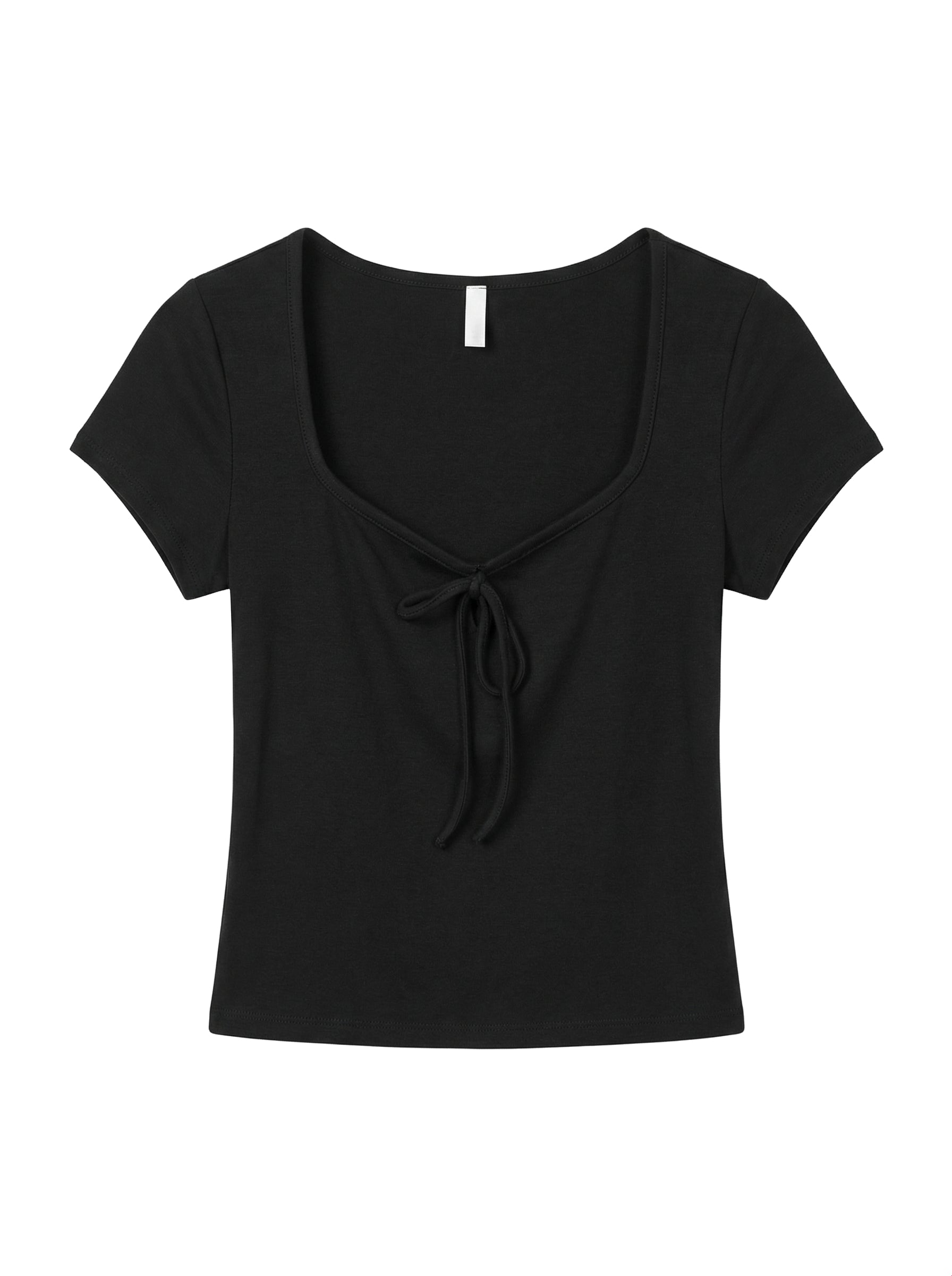 LOVEFINN - Square Neck Short Sleeve Top - Black